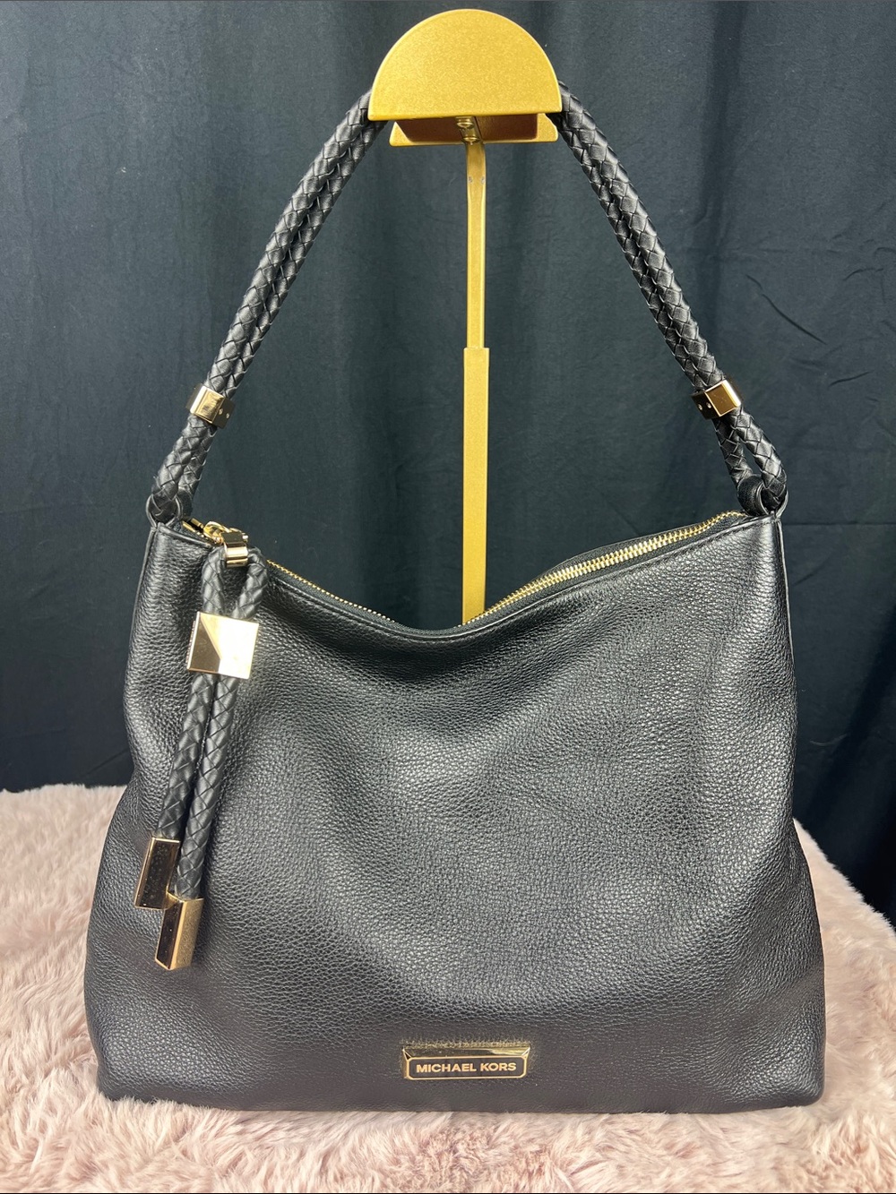 Michael Kors Lexington Medium Pebbled Leather Shoulder Bag Black EUC